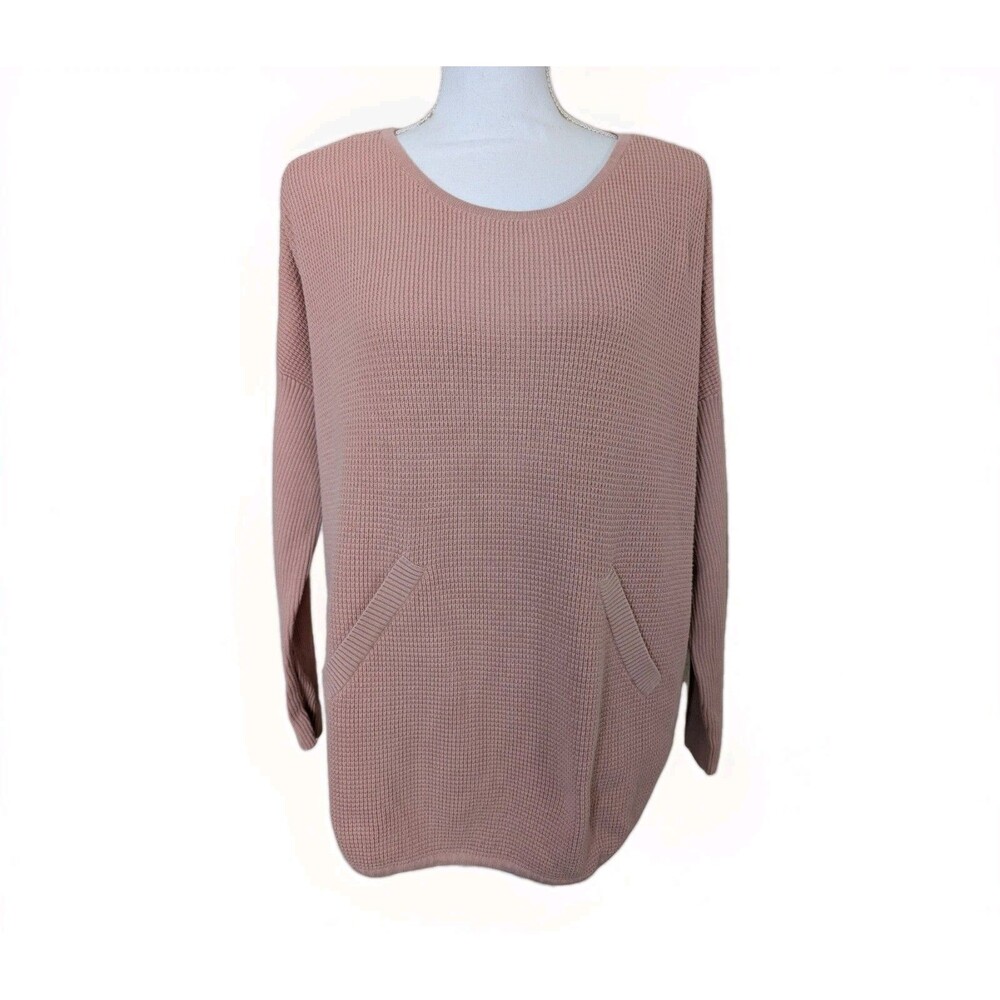 Planet by Lauren G Top One Size Pink Boxy Long Sleeve Knit Minimalist